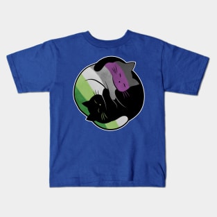 Aroace Yin Yang Cat LGBT Asexual Aromantic Pride Flag Kids T-Shirt